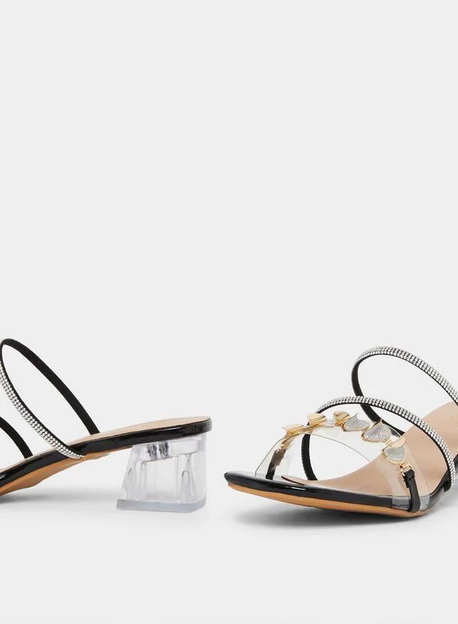 Take Two Embellished Transparent Block Heel Sandals